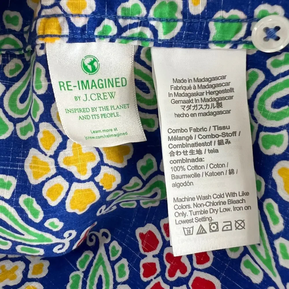 NWT J. Crew Slub Cotton Shirt Camp Collar Blue Floral Print Short Sleeve Size M